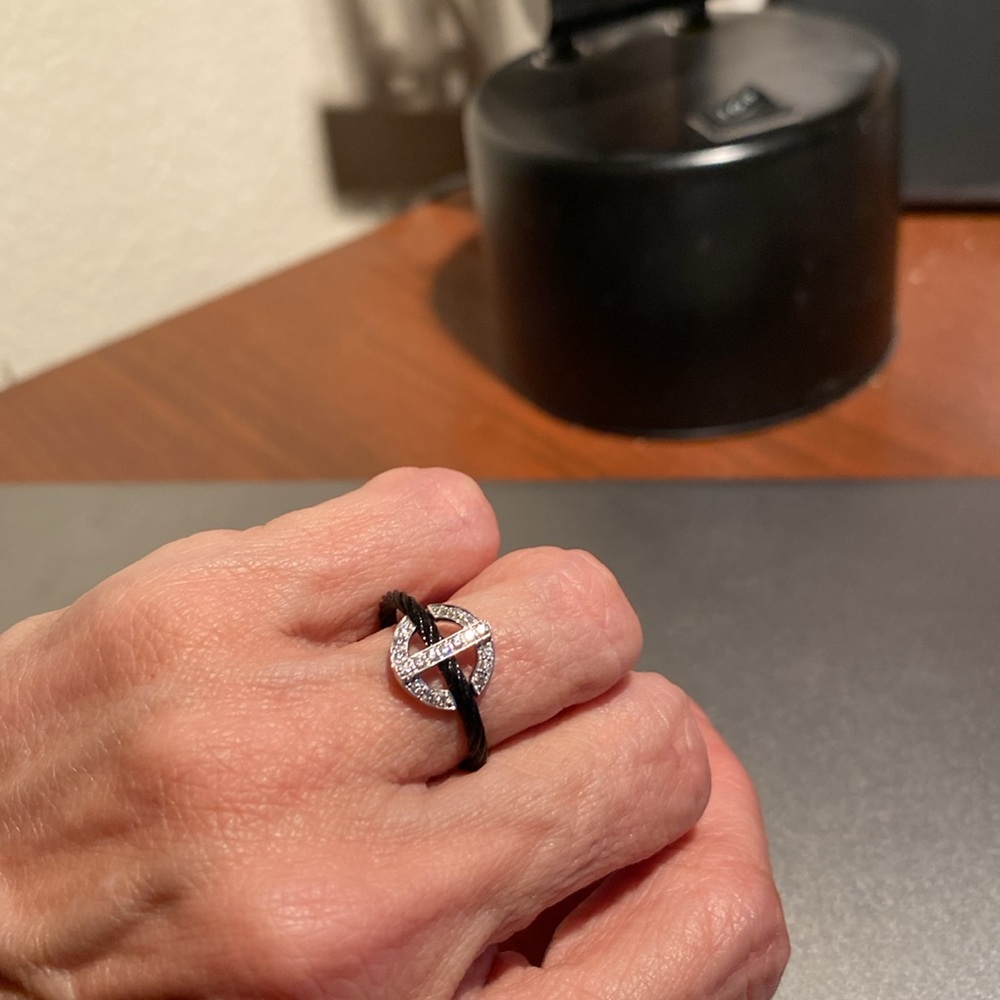 ALOR Black Cable Ring with Diamonds - Picture 3 of 7
